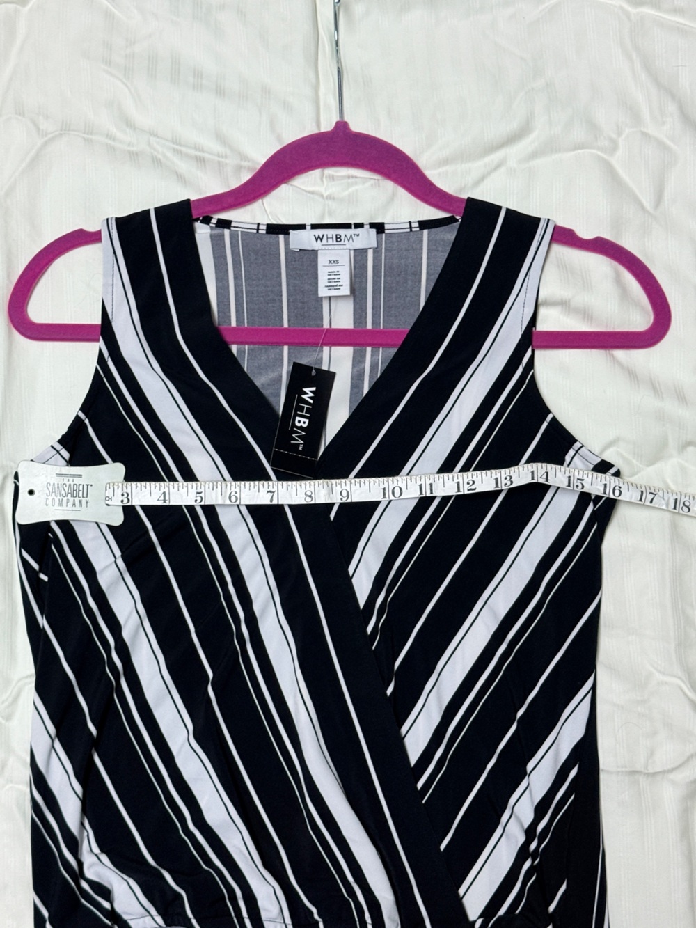 White House Black Market Black & White Diagonal Stripe Surplice Tank - Picture 3 of 6